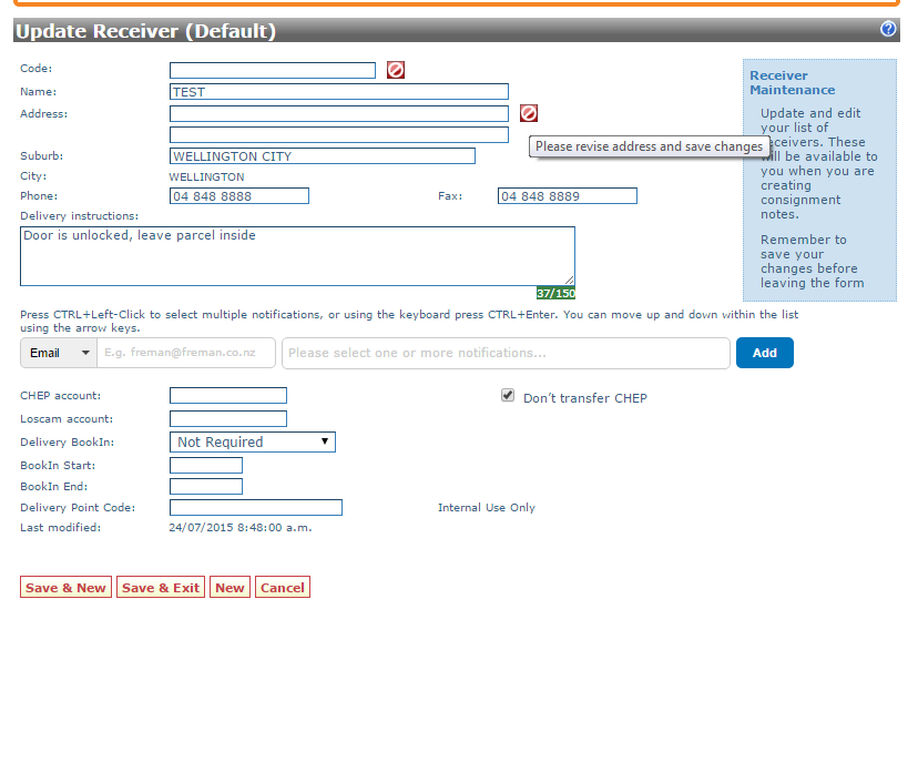 Consignment Review Screen