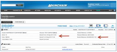 Mainchain view on consignment note
